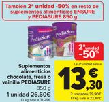 Oferta de Suplemento alimentación chocolate, fresa o vainilla PEDIASURE  por 26,6€ en Carrefour