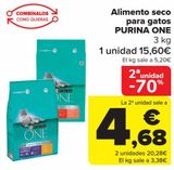 Oferta de Alimento seco para gatos PURINA ONE  por 15,6€ en Carrefour