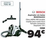 Oferta de BOSCH Aspirador sin bolsa BGS05A222 por 94€ en Carrefour