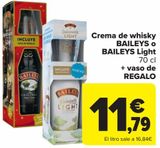 Oferta de Crema de whisky BAILEYS Light + vaso de REGALO  por 11,79€ en Carrefour