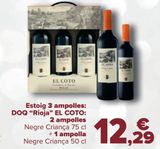 Oferta de Estuche 3 botellas: D.O.Ca ''Rioja'' EL COTO 2 botellas Tinto Crianza, + 1 botella tinto crianza  por 12,29€ en Carrefour