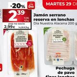 Oferta de JAMON SERRANO RESERVA EN LONCHAS por 2,39€ en Maxi Dia