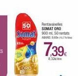 Oferta de 50  Rentavaixelles SOMAT ORO  Somat 900 ml, 50 rentats  ABANS: 9,6 (1077  k2a  ORO 12  7,39€  8,32€/  en Condis