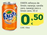 Oferta de FANTA refresco de limón, naranja, sandía zero, naranja zero o limón zero por 0,5€ en HiperDino