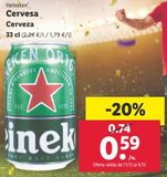 Oferta de Cerveza Heineken por 0,59€ en Lidl