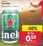 Oferta de Cerveza Heineken por 0,59€ en Lidl