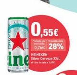 Oferta de 10 SILVER  ine  0,55€  "Media de TE AHORRAS UN  0,76€ 28%  HEINEKEN Silver Cerveza 33cl. el litro le sale a 1.47€   en PrimaPrix