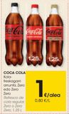Oferta de COCA COLA Refresco cola Zero 1,25 L por 1€ en Eroski