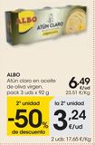 Oferta de ALBO Atún claro en aceite de oliva virgen pack 3x92 g por 6,49€ en Eroski