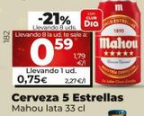 Oferta de Cerveza Mahou por 0,75€ en Maxi Dia