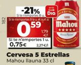 Oferta de Cerveza Mahou por 0,75€ en Maxi Dia