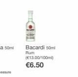 Oferta de Bacardi 50ml  Rum  (€13.00/100ml) €6.50  por 650€ en Ryanair
