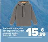 Oferta de Sudadera borreguito con capucha y cordón ajustable mujer por 15,99€ en Carrefour
