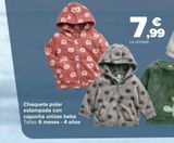 Oferta de Chaqueta polar estampada con capucha unisex bebé por 7,99€ en Carrefour