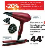 Oferta de Secador de pelo Silk AC9096 Plancha de pelo Silk S9600 Remington por 44€ en Carrefour