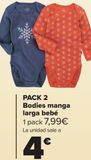 Oferta de PACK 2 Bodies manga larga bebé  por 7,99€ en Carrefour