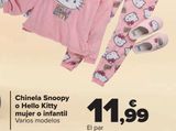 Oferta de Chinela Snoopy o Hello Kitty mujer o infantil  por 11,99€ en Carrefour