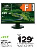 Oferta de Monitor K272HLHBI Acer por 129€ en Carrefour