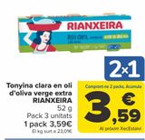 Oferta de Atún claro en aceite de oliva virgen  extra RIANXEIRA por 3,59€ en Carrefour