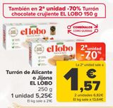 Oferta de Turrón de Alicante o Jijona EL LOBO por 5,25€ en Carrefour