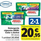 Oferta de Detergente cápsulas ARIEL Color o Active  por 20,95€ en Carrefour