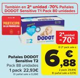 Oferta de Pañales DODOT Sensitive T2  por 22,93€ en Carrefour