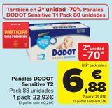 Oferta de Pañales DODOT Sensitive T2  por 22,93€ en Carrefour