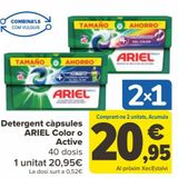 Oferta de Detergente cápsulas ARIEL Color o Active por 20,95€ en Carrefour