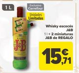 Oferta de Whisky escocés J&B + 2 miniaturas J&B de REGALO por 15,71€ en Carrefour