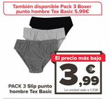 Oferta de PACK 3 Slip punto hombre Tex Basic por 3,99€ en Carrefour