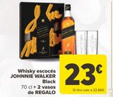 Oferta de Whisky escocés JOHNNIE WALKER Black + 2 vasos de REGALO por 23€ en Carrefour