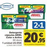 Oferta de Detergente cápsulas ARIEL Color o Active por 20,95€ en Carrefour