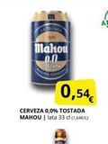 Oferta de COTESTAL AM  Mahou 0.0  POSTACA  AUSTRIA CONCURS  0,54€  CERVEZA 0,0% TOSTADA MAHOU | lata 33 cl (1,64€/AL)  en Supermercados MAS