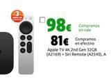 Oferta de Apple TV 4K 2nd Gen 32GB (A2169) + Siri Remote (A2540), A por 81€ en CeX