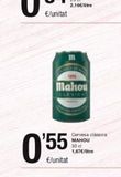 Oferta de 0.55€  Mahou  m  Cervesa clássica MAHOU 33 cl 1,67€/litre  en SPAR Fragadis