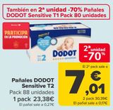 Oferta de Pañales DODOT Sensitive T2  por 23,38€ en Carrefour