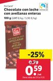 Oferta de Chocolate con leche Fin Carré por 0,59€ en Lidl