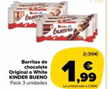 Oferta de Barritas de chocolate Original o White KINDER BUENO por 1,99€ en Carrefour Market