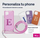 Oferta de Personaliza tu phone  Personalización total de tu carcasa  E  IGB  Pack total look  Carcasa lisa Inicial glitter  ■ Colgante  14,99€   por 14,99€ en Phone House