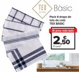 Oferta de Pack de 4 paños tela algodón TEX BASIC  por 2,5€ en Carrefour