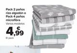 Oferta de Pack 2 paños rizo algodón o Pack 4 paños microfibra  por 4,99€ en Carrefour