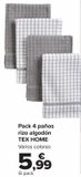 Oferta de Pack 4 Paños rizo algodón TEX HOME  por 5,99€ en Carrefour