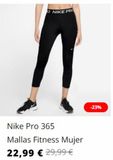 Oferta de NIKE PRO  Nike Pro 365  Mallas Fitness Mujer  22,99 € 29,99 €  -23%  por 22,99€ en Sprinter