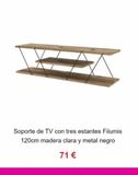 Oferta de Soporte de TV con tres estantes Filumis 120cm madera clara y metal negro  71 €  por 71€ en Muebles Menzzo