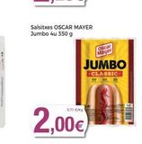 Oferta de Salsitxes OSCAR MAYER Jumbo 4u 350 g  2,00€  JUMBO  CLASSIC  Oscar Mayer  en Supermercats Jespac