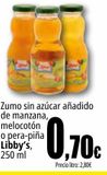 Oferta de Zumo sin azúcar añadido de manzana, melocotón o pera-piña Libby's por 0,7€ en Unide Market