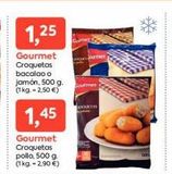 Oferta de 1,25  Gourmet Croquetas bacalao o jamón, 500 g. (1 kg-2,50 €)  1,45  Gourmet Croquetas pollo, 500 g. (1 kg. -2,90 €)  CECECEL  en Pròxim Supermercados