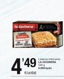 Oferta de La Cocinera Lauks Belshnes  4'49  €/unitat  Lasanya bolonyesa LA COCINERA 500 g 8,98€/quo  en SPAR Fragadis