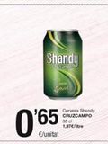 Oferta de 065  €/unitat  Shandy  Cervesa Shandy CRUZCAMPO 33 cl 1,97€/litre  en SPAR Fragadis