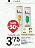 Oferta de PANTENE  SEGONA UNITAT  -50%  €/unitat  1 unit  2 unitat 250  Comprant 2, surt a Combina-ho com vulgui  PANTENE  Xampú repara  protegeix  cassic  PANTENE, 425 ml 8,820/litre  en SPAR Fragadis